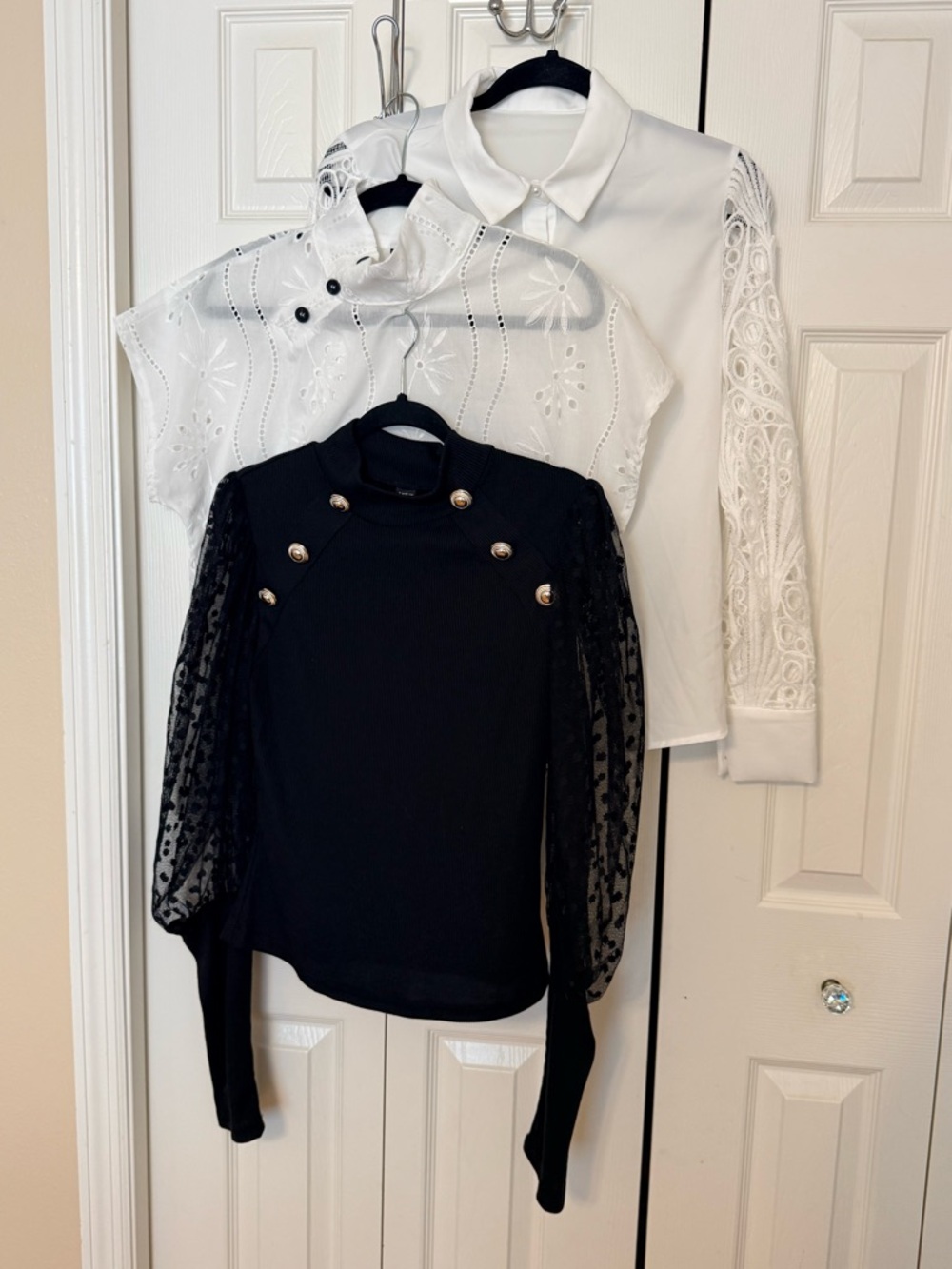 Black Long-Sleeve Top with Sheer Dot Sleeves